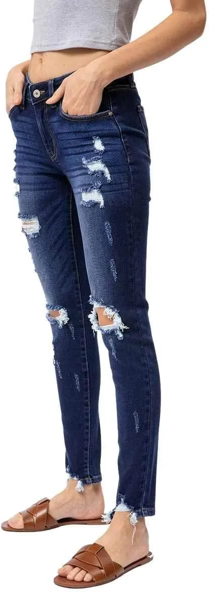 Kancan Women's High Rise Distressed Mom Jeans - KC9198L