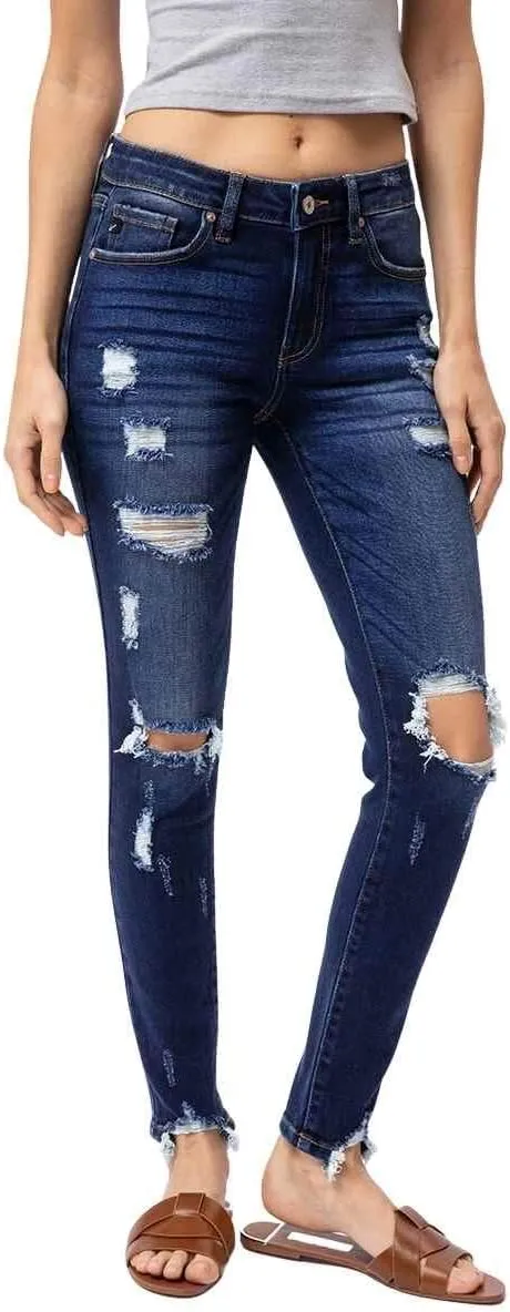 Kancan Women's High Rise Distressed Mom Jeans - KC9198L