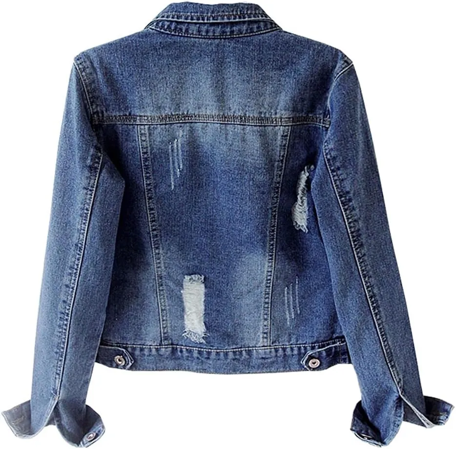 Kedera Womens Denim Jackets Distressed Ripped Long Sleeve Jean Jacket Coats