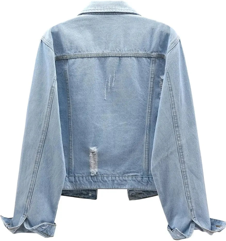 Kedera Womens Denim Jackets Distressed Ripped Long Sleeve Jean Jacket Coats