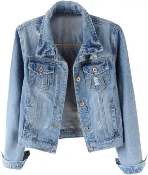 Kedera Womens Denim Jackets Distressed Ripped Long Sleeve Jean Jacket Coats