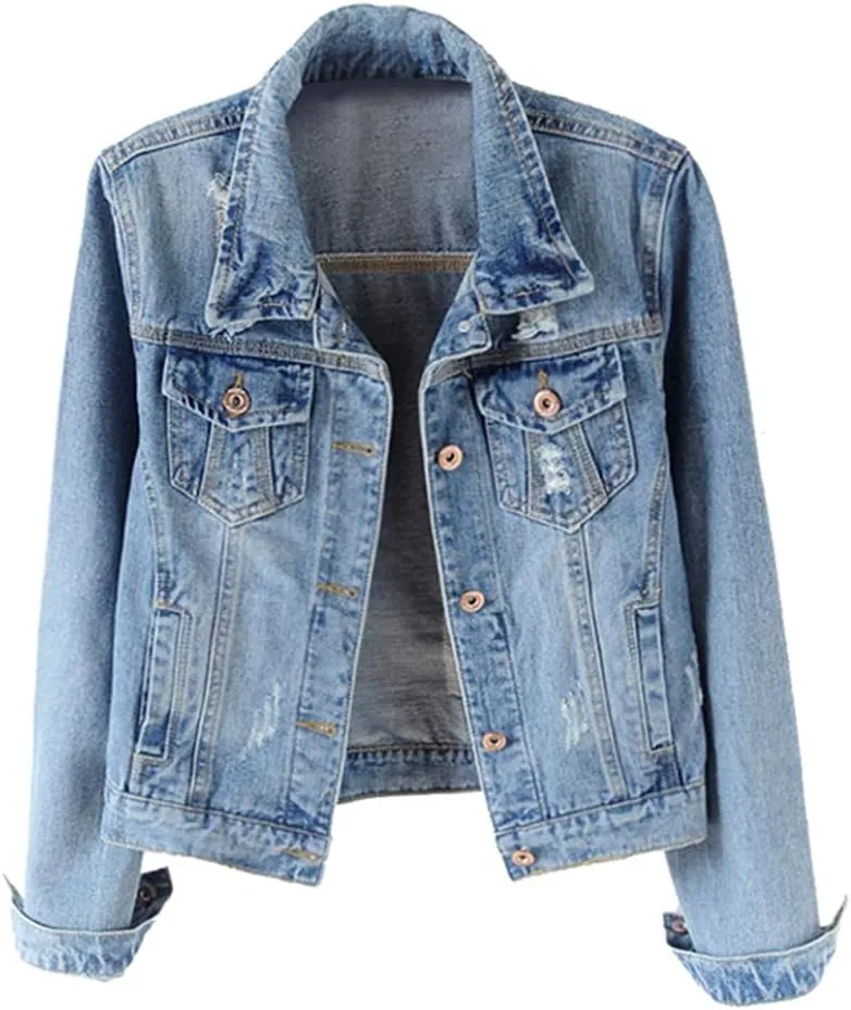 Kedera Womens Denim Jackets Distressed Ripped Long Sleeve Jean Jacket Coats