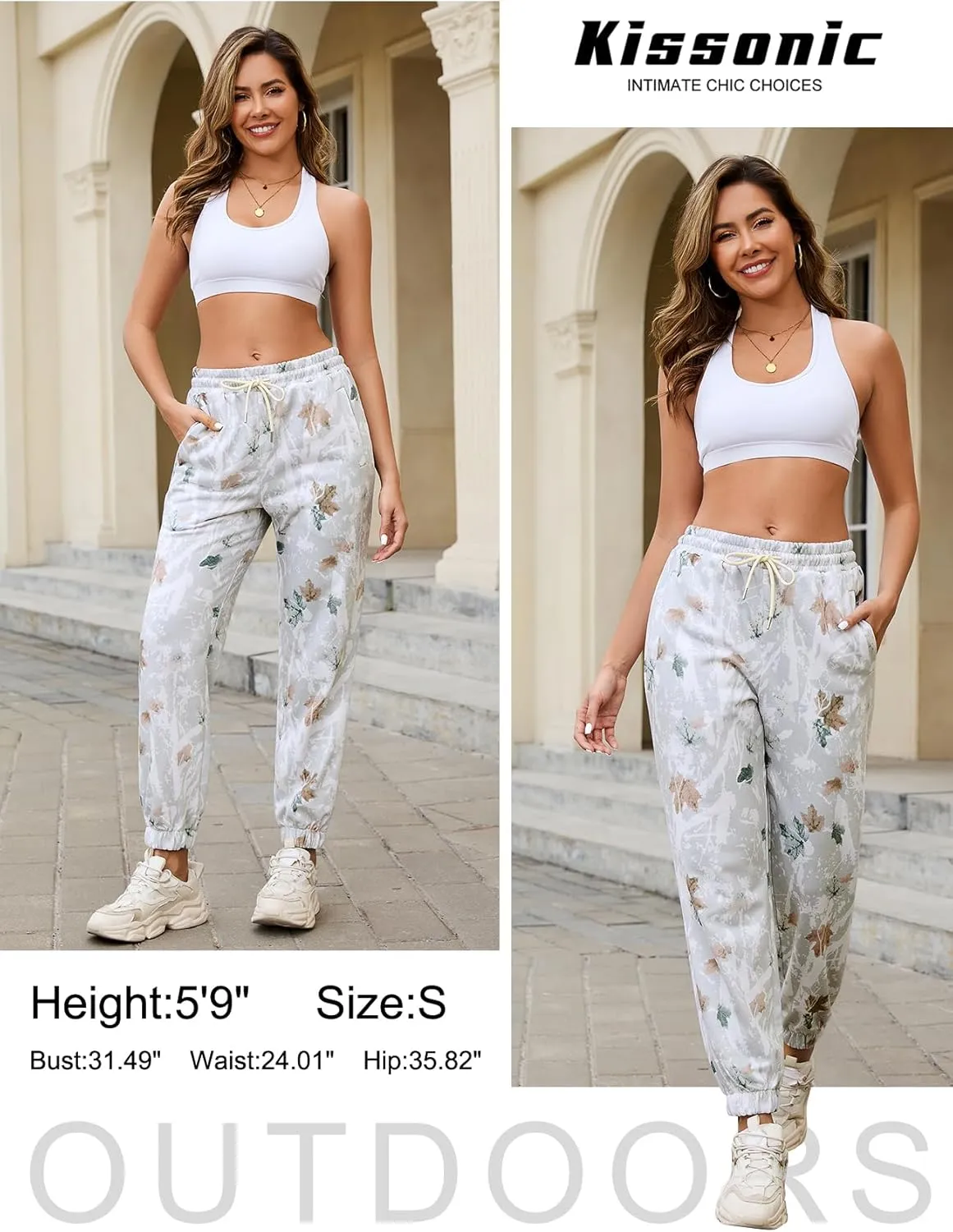 Kissonic Casual Camo Sweatpants for Women Elastic High Waisted Trendy Joggers Pants with Pockets