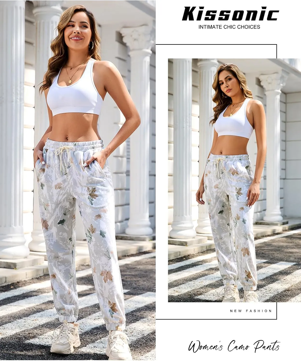 Kissonic Casual Camo Sweatpants for Women Elastic High Waisted Trendy Joggers Pants with Pockets