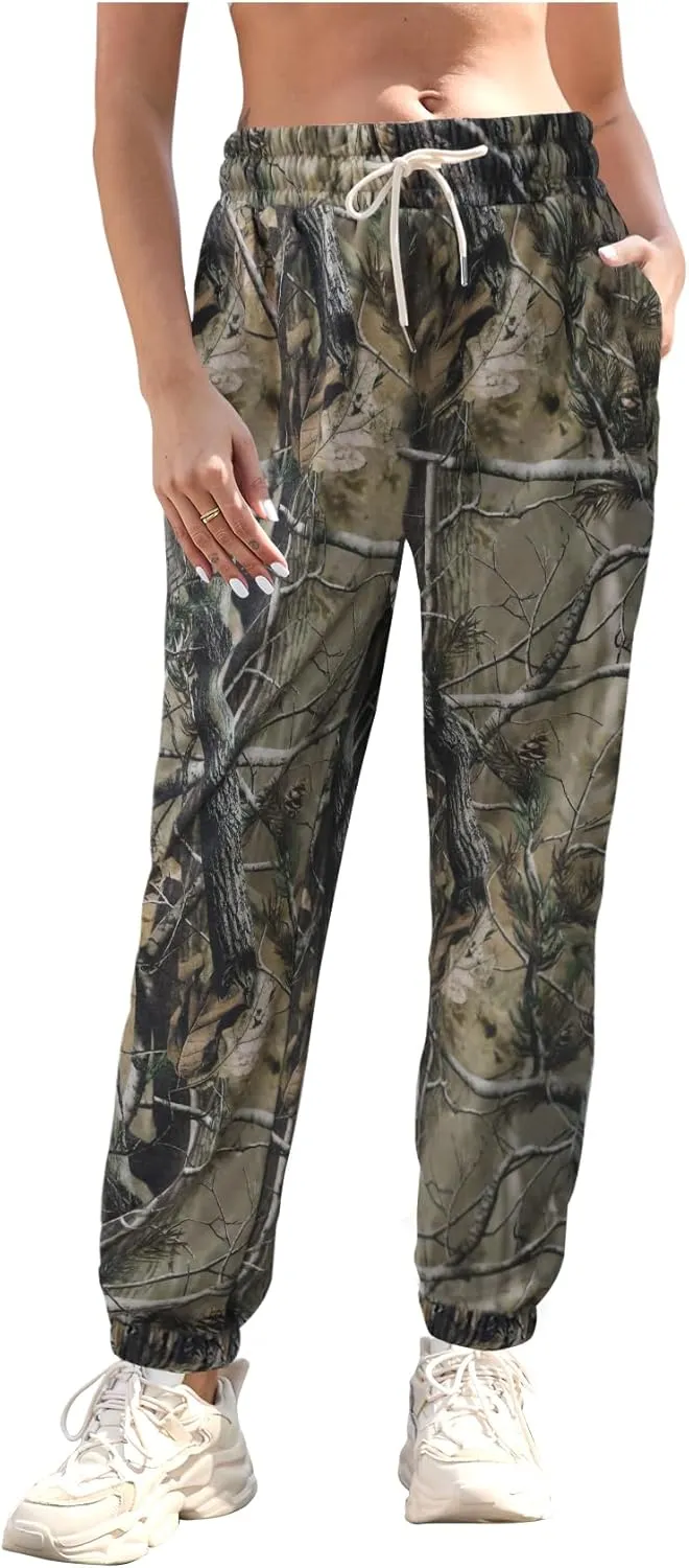 Kissonic Casual Camo Sweatpants for Women Elastic High Waisted Trendy Joggers Pants with Pockets