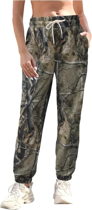 Kissonic Casual Camo Sweatpants for Women Elastic High Waisted Trendy Joggers Pants with Pockets