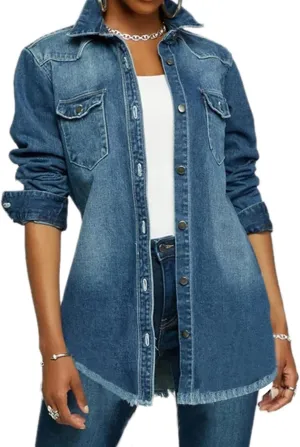 LaiyiVic Denim Jacket for Women Winter Long Sleeve Classic Distressed Butterfly Jean Trucker Jackets