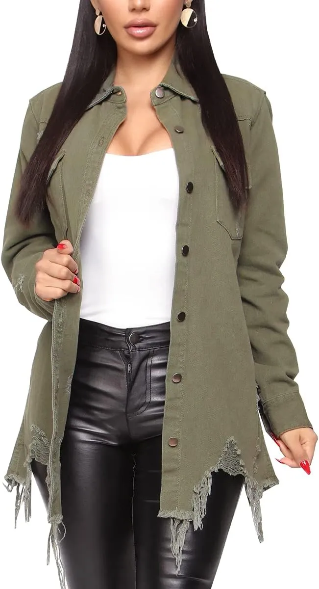 LaiyiVic Denim Jacket for Women Winter Long Sleeve Classic Distressed Butterfly Jean Trucker Jackets