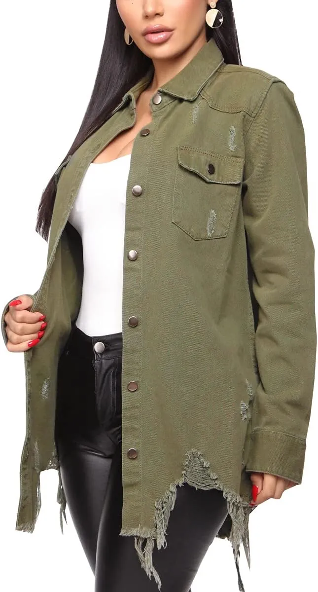 LaiyiVic Denim Jacket for Women Winter Long Sleeve Classic Distressed Butterfly Jean Trucker Jackets