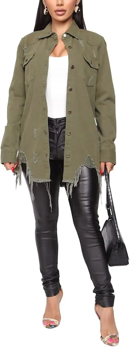 LaiyiVic Denim Jacket for Women Winter Long Sleeve Classic Distressed Butterfly Jean Trucker Jackets