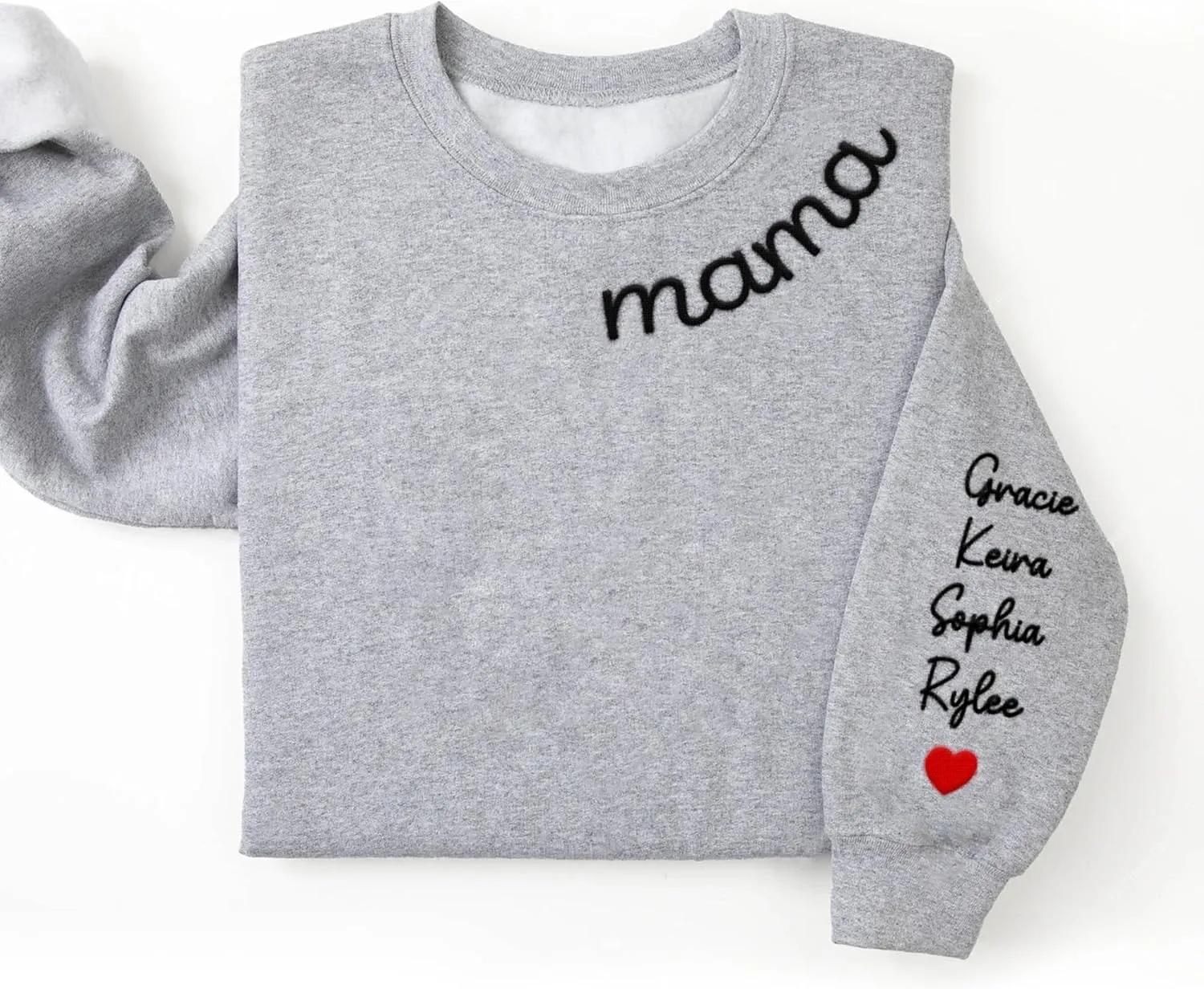 LASFOUR Personalized Mama Embroidered Sweatshirts for Women, Custom Mama Est 2024 Sweatshirt with Kids Names on Sleeve