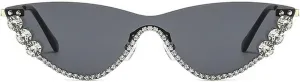 laureles Rhinestone Bling Diamond Fashion Cat Eye Sunglasse Women Vintage Rimless Sun Glasses Gradation Shades