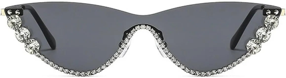 laureles Rhinestone Bling Diamond Fashion Cat Eye Sunglasse Women Vintage Rimless Sun Glasses Gradation Shades