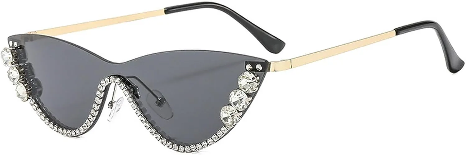 laureles Rhinestone Bling Diamond Fashion Cat Eye Sunglasse Women Vintage Rimless Sun Glasses Gradation Shades
