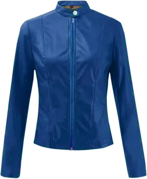 LCMTWX Womens Faux Leather Long Sleeve Jackets Collar Long Sleeve Outwear Cool Slim Jacket Coat for Plus Size Moto Biker