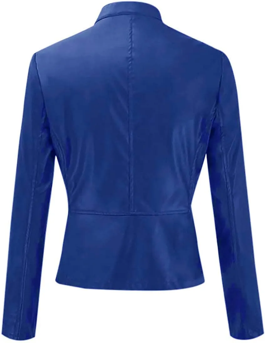 LCMTWX Womens Faux Leather Long Sleeve Jackets Collar Long Sleeve Outwear Cool Slim Jacket Coat for Plus Size Moto Biker