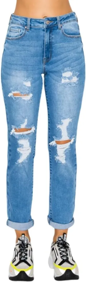Little Vintage Girls Women's High Rise Oversized Mom Jeans High Waist Boyfriend Baggy Jean