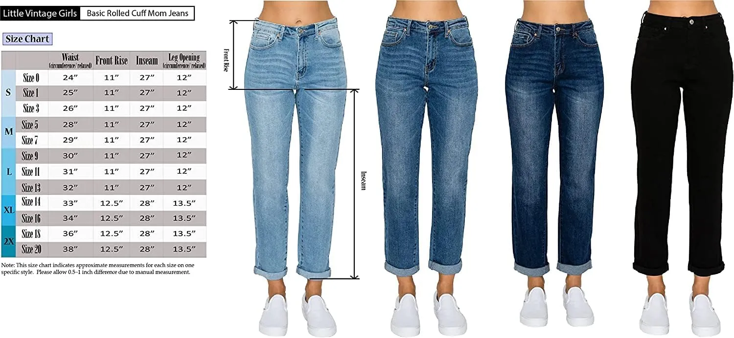 Little Vintage Girls Women's High Rise Oversized Mom Jeans High Waist Boyfriend Baggy Jean