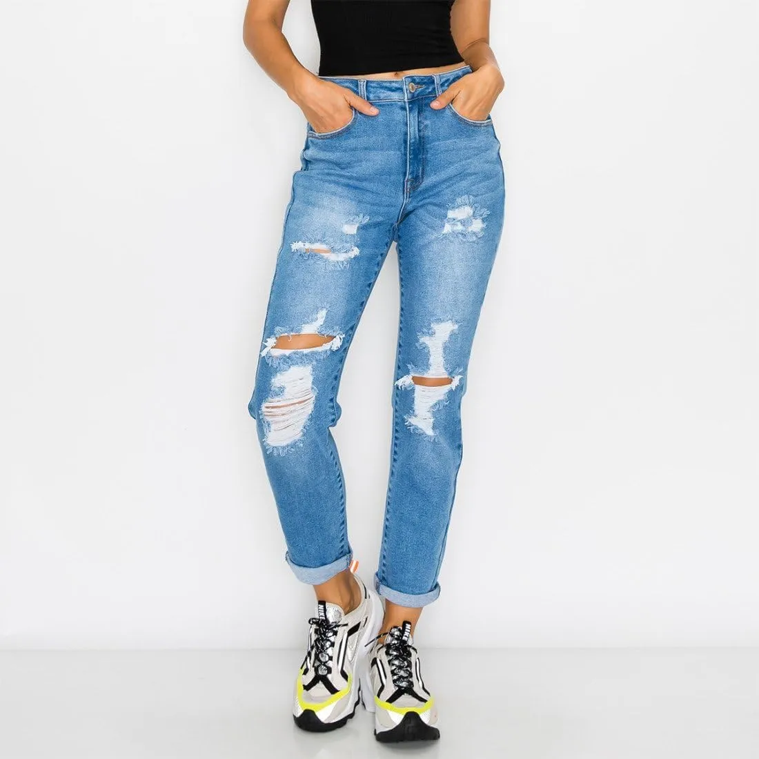 Little Vintage Girls Women's High Rise Oversized Mom Jeans High Waist Boyfriend Baggy Jean
