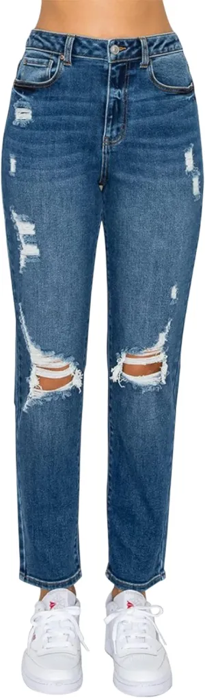 Little Vintage Girls Women's High Rise Oversized Mom Jeans High Waist Boyfriend Baggy Jean