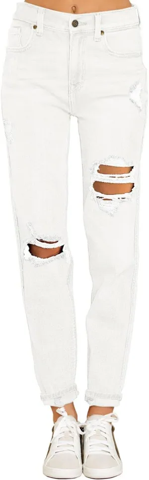 luvamia Boyfriend Jeans for Women Stretch High Waisted Ripped Distressed Mom Jeans Slim Denim Pants