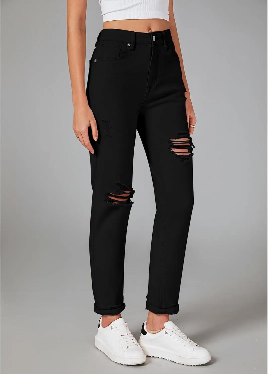 luvamia Boyfriend Jeans for Women Stretch High Waisted Ripped Distressed Mom Jeans Slim Denim Pants