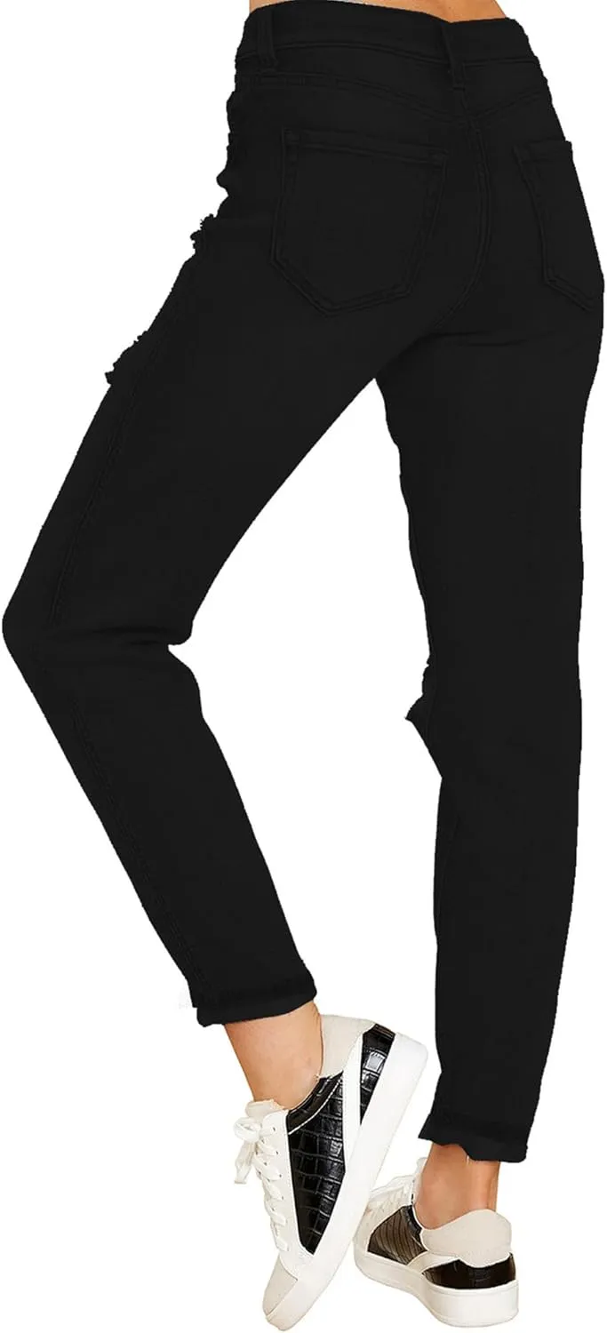 luvamia Boyfriend Jeans for Women Stretch High Waisted Ripped Distressed Mom Jeans Slim Denim Pants