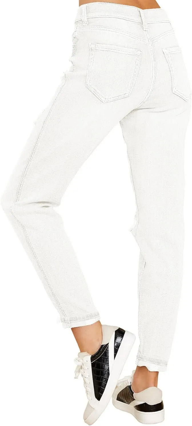 luvamia Boyfriend Jeans for Women Stretch High Waisted Ripped Distressed Mom Jeans Slim Denim Pants