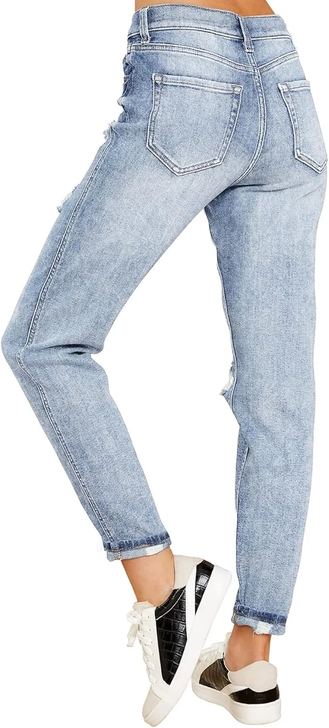 luvamia Boyfriend Jeans for Women Stretch High Waisted Ripped Distressed Mom Jeans Slim Denim Pants