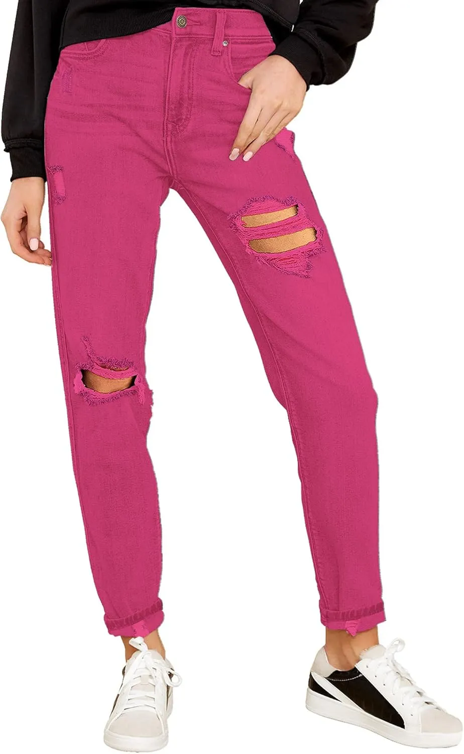 luvamia Boyfriend Jeans for Women Stretch High Waisted Ripped Distressed Mom Jeans Slim Denim Pants