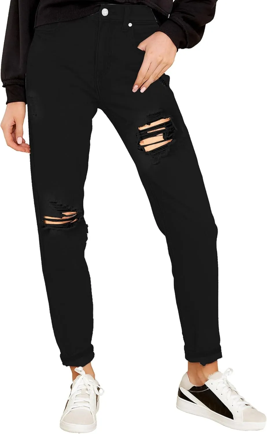 luvamia Boyfriend Jeans for Women Stretch High Waisted Ripped Distressed Mom Jeans Slim Denim Pants