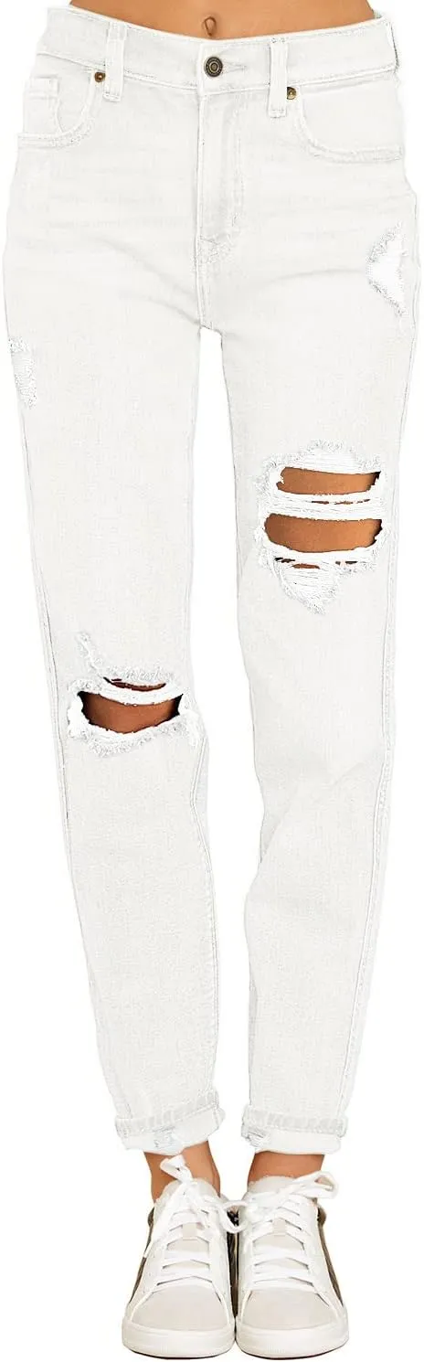 luvamia Boyfriend Jeans for Women Stretch High Waisted Ripped Distressed Mom Jeans Slim Denim Pants