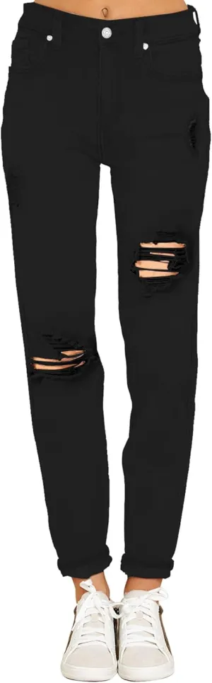 luvamia Boyfriend Jeans for Women Stretch High Waisted Ripped Distressed Mom Jeans Slim Denim Pants