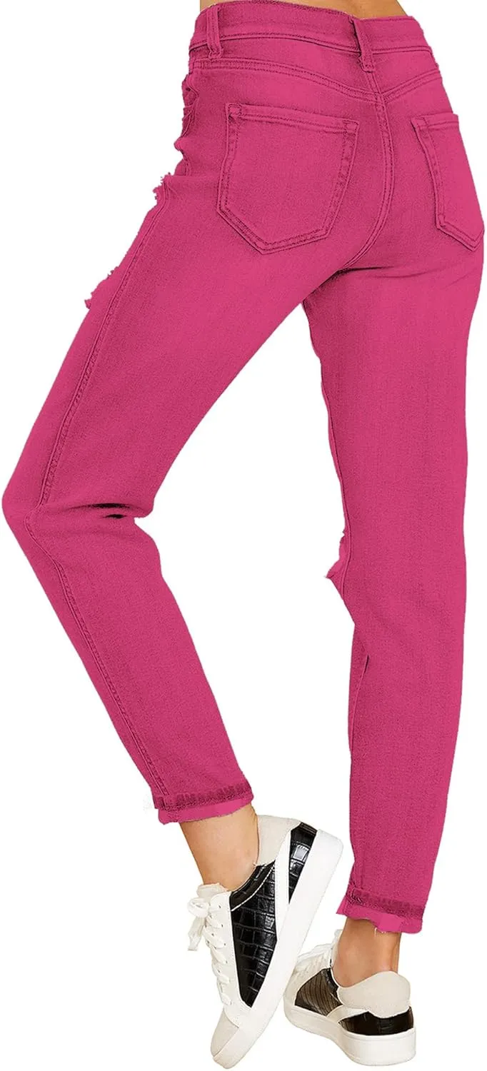 luvamia Boyfriend Jeans for Women Stretch High Waisted Ripped Distressed Mom Jeans Slim Denim Pants