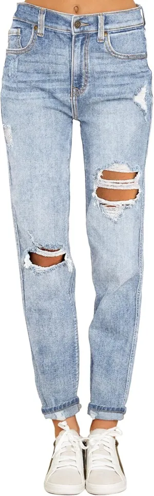 luvamia Boyfriend Jeans for Women Stretch High Waisted Ripped Distressed Mom Jeans Slim Denim Pants