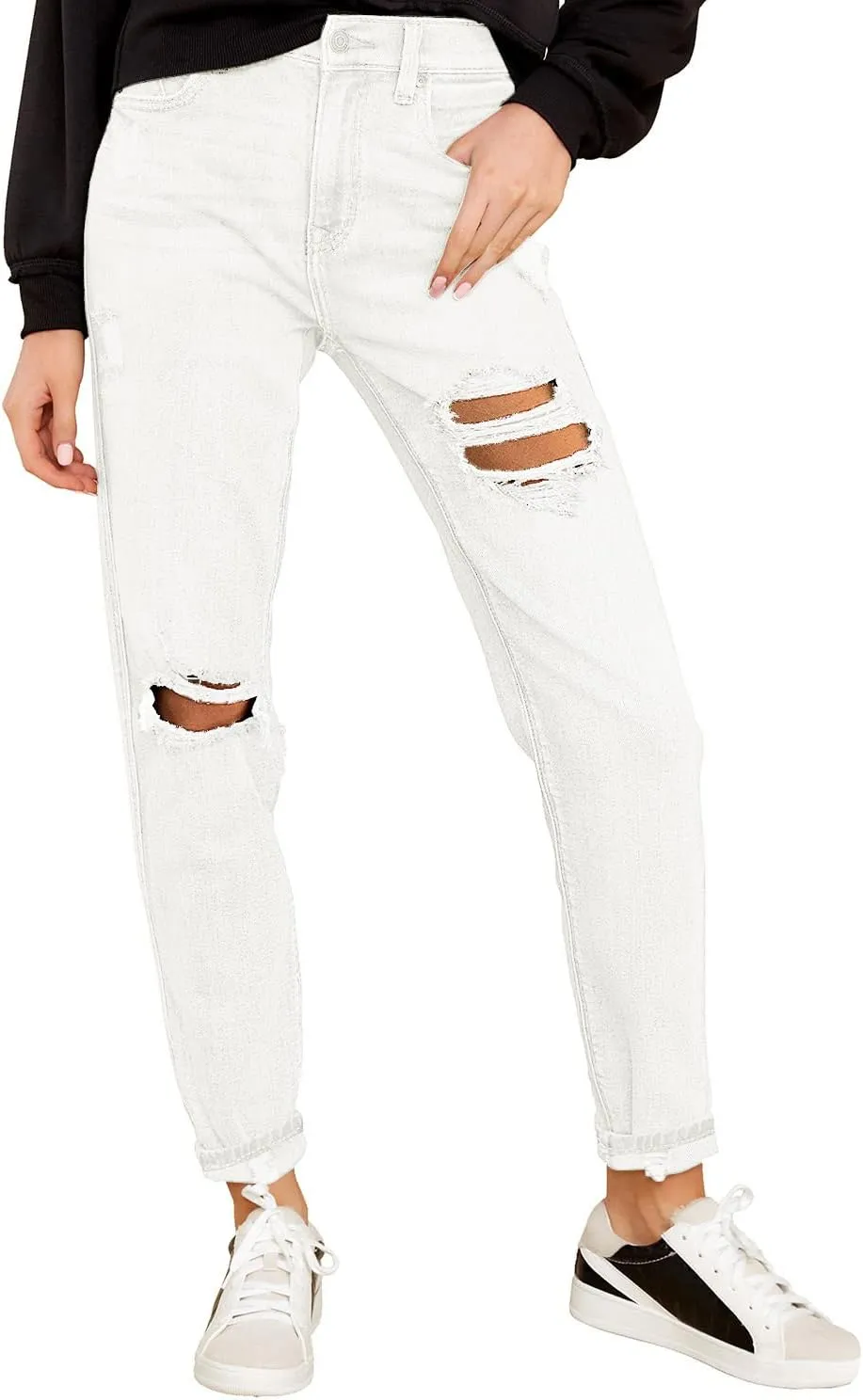 luvamia Boyfriend Jeans for Women Stretch High Waisted Ripped Distressed Mom Jeans Slim Denim Pants