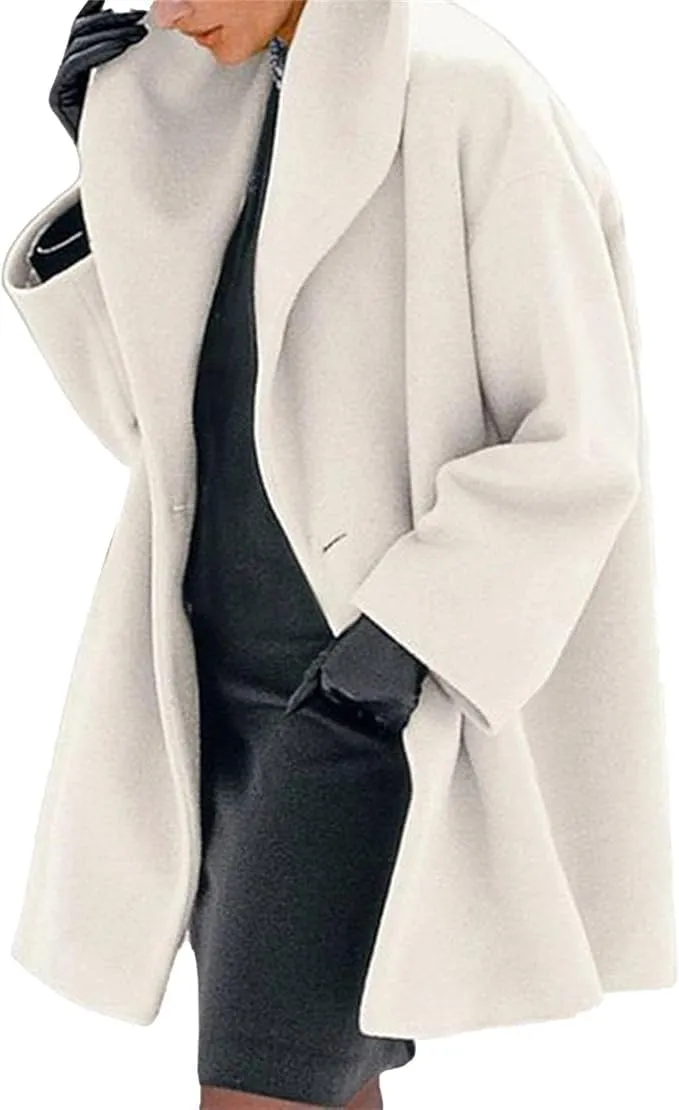 Maiyifu-GJ Womens Wool Blend Coat Single Breasted Trench Jackets with Hood Winter Casual Shawl Collar Overcoat Outerwear