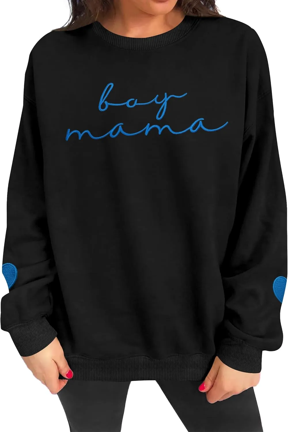 Mama Sweatshirt for Women Boy Mama Embroidered Crewneck Long Sleeve Funny Momma Letter Print Pullover Tops