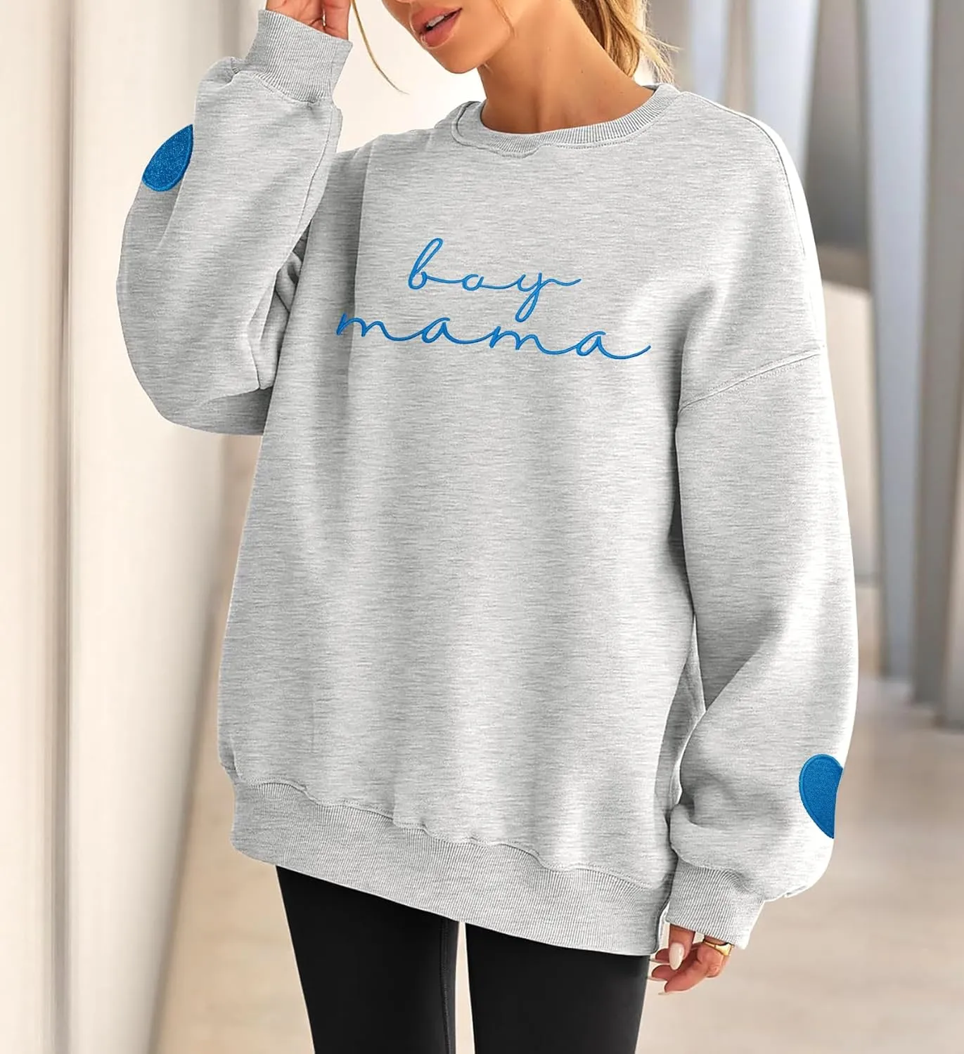 Mama Sweatshirt for Women Boy Mama Embroidered Crewneck Long Sleeve Funny Momma Letter Print Pullover Tops