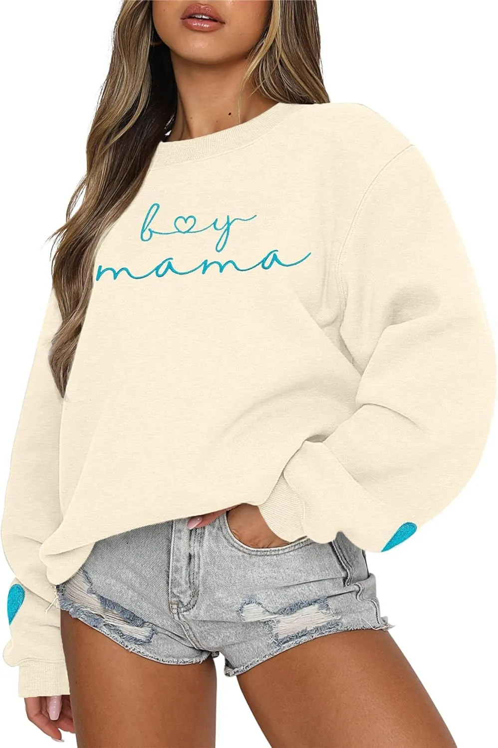 Mama Sweatshirt for Women Boy Mama Embroidered Crewneck Long Sleeve Funny Momma Letter Print Pullover Tops