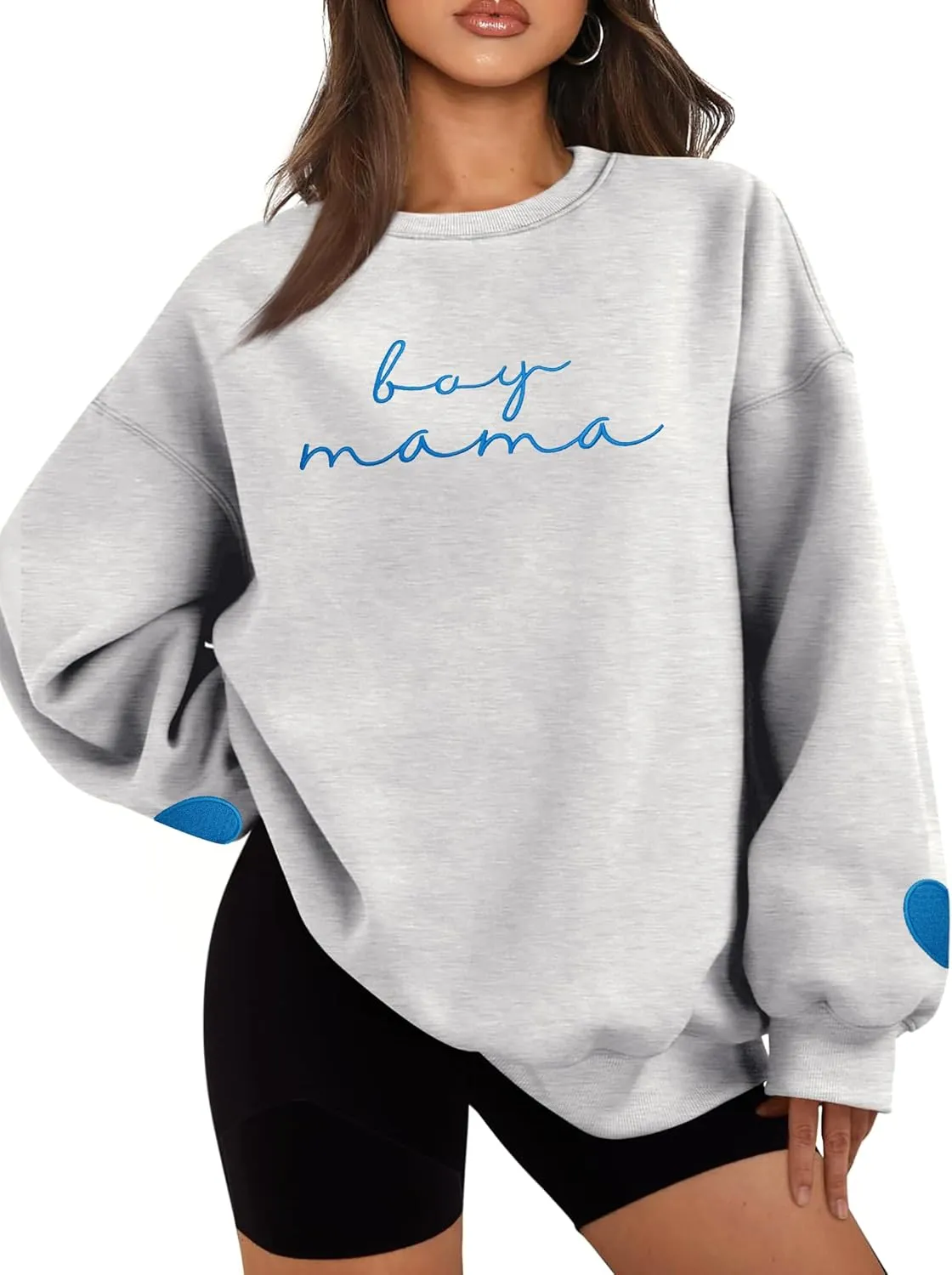 Mama Sweatshirt for Women Boy Mama Embroidered Crewneck Long Sleeve Funny Momma Letter Print Pullover Tops