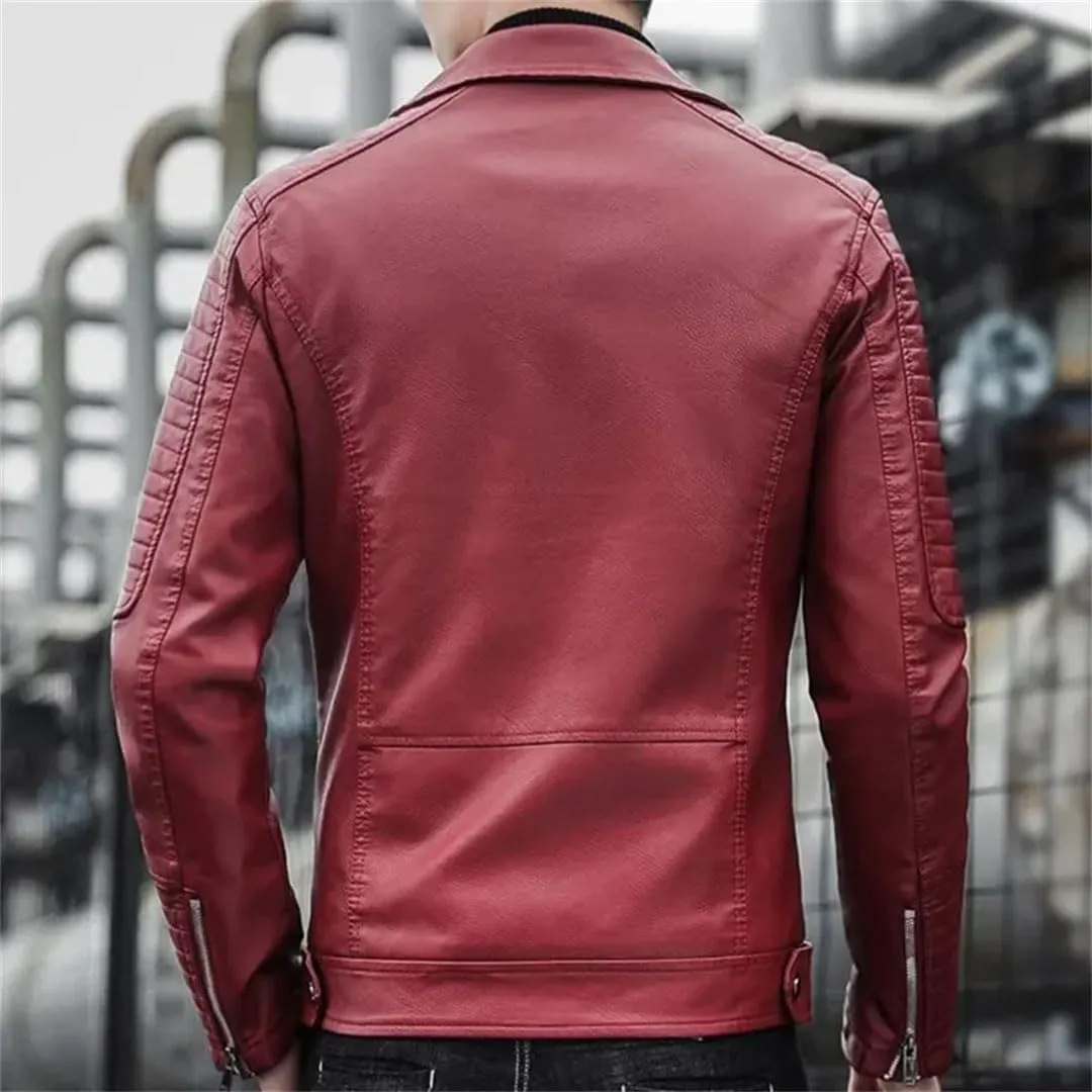 Men Business Casual Faux Leather Jackets Korean Zipper Motorcycle Coats