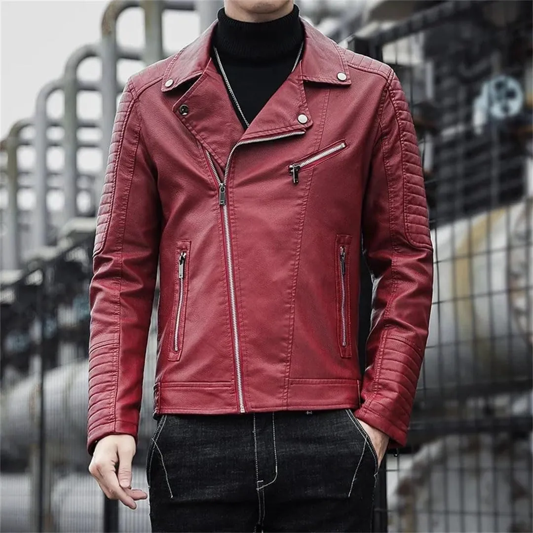 Men Business Casual Faux Leather Jackets Korean Zipper Motorcycle Coats