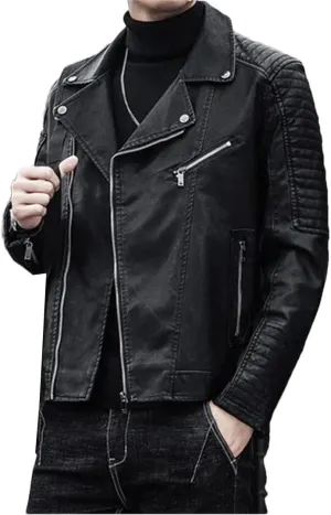 Men Business Casual Faux Leather Jackets Korean Zipper Motorcycle Coats