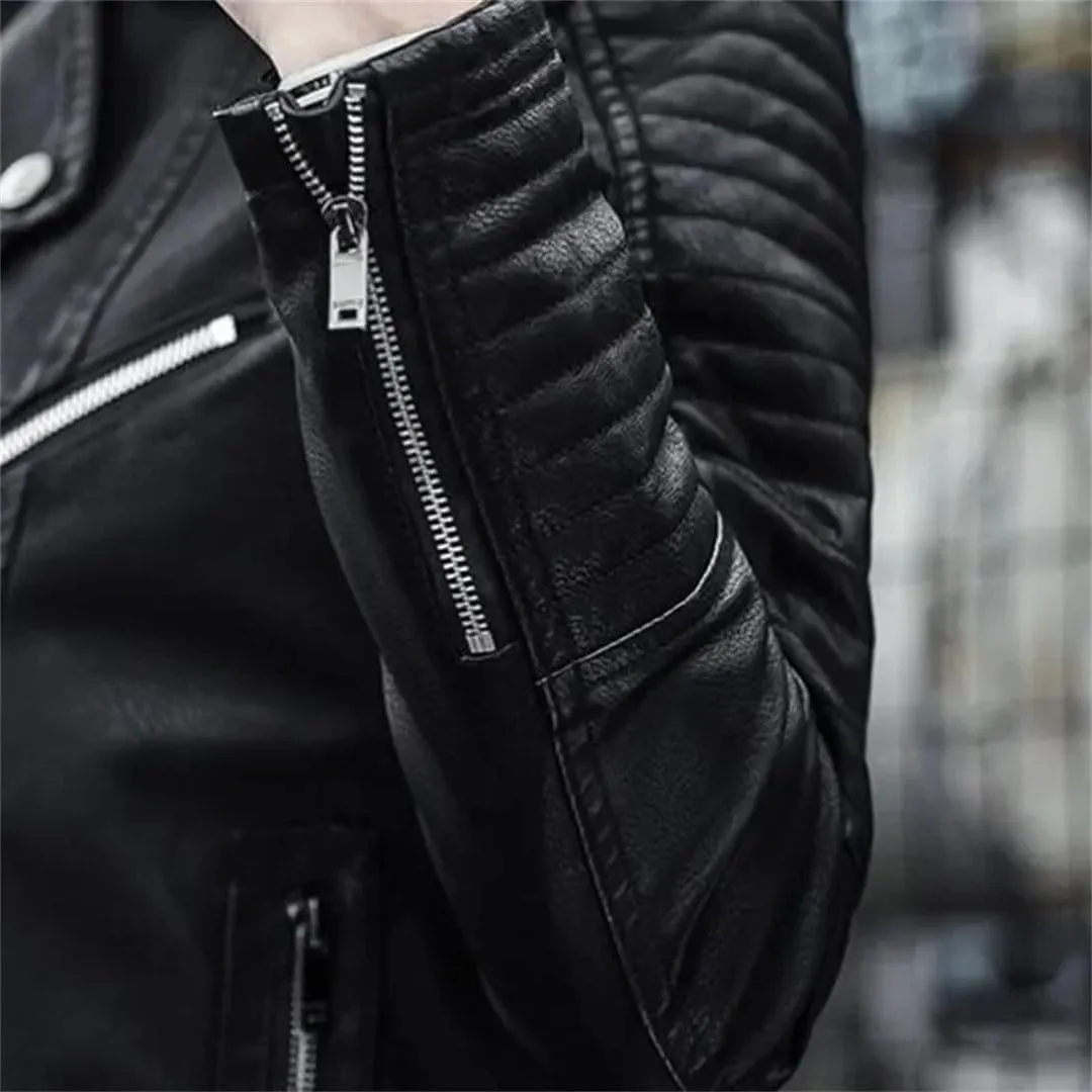Men Business Casual Faux Leather Jackets Korean Zipper Motorcycle Coats