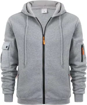 Men Hoodies Lightweight Gym Jackets with Pockets Full Zip Long Sleeve Sweatshirt Sports Hooded Pullover Outerwear