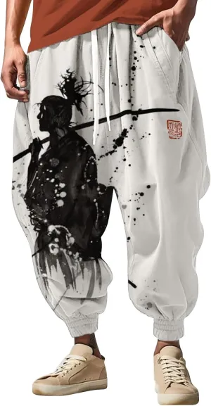 Mens All Over Print Hippie Harem Pants Hip Hop Yoga Drop Crotch Trousers Drawstring Baggy Loose Beach Aladdin Pants