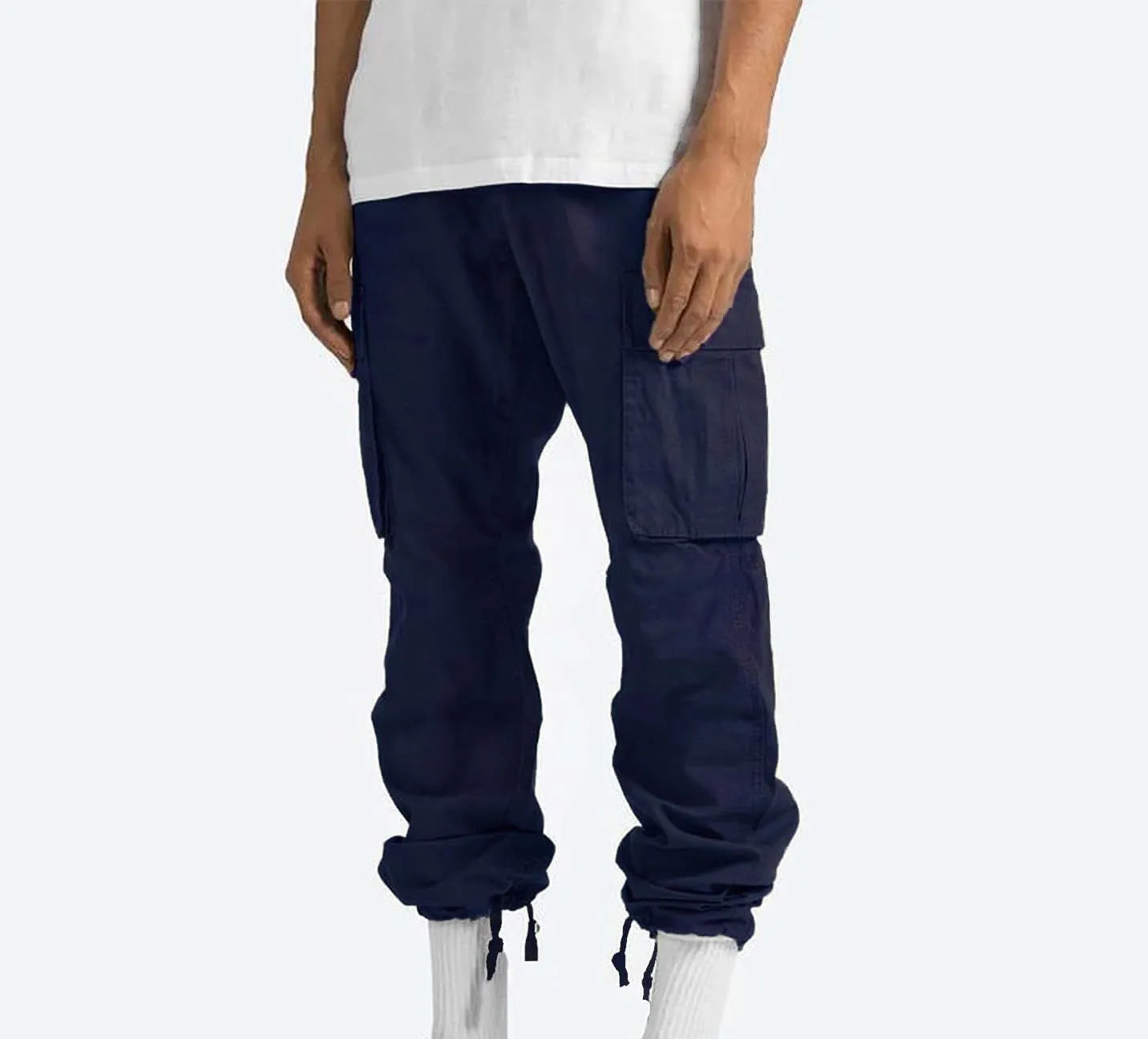 Mens Cargo Pants Elastic Waist Drawstring Joggers Cotton Athletic Pants Casual Hiking Pants Lightweight Sweatpants