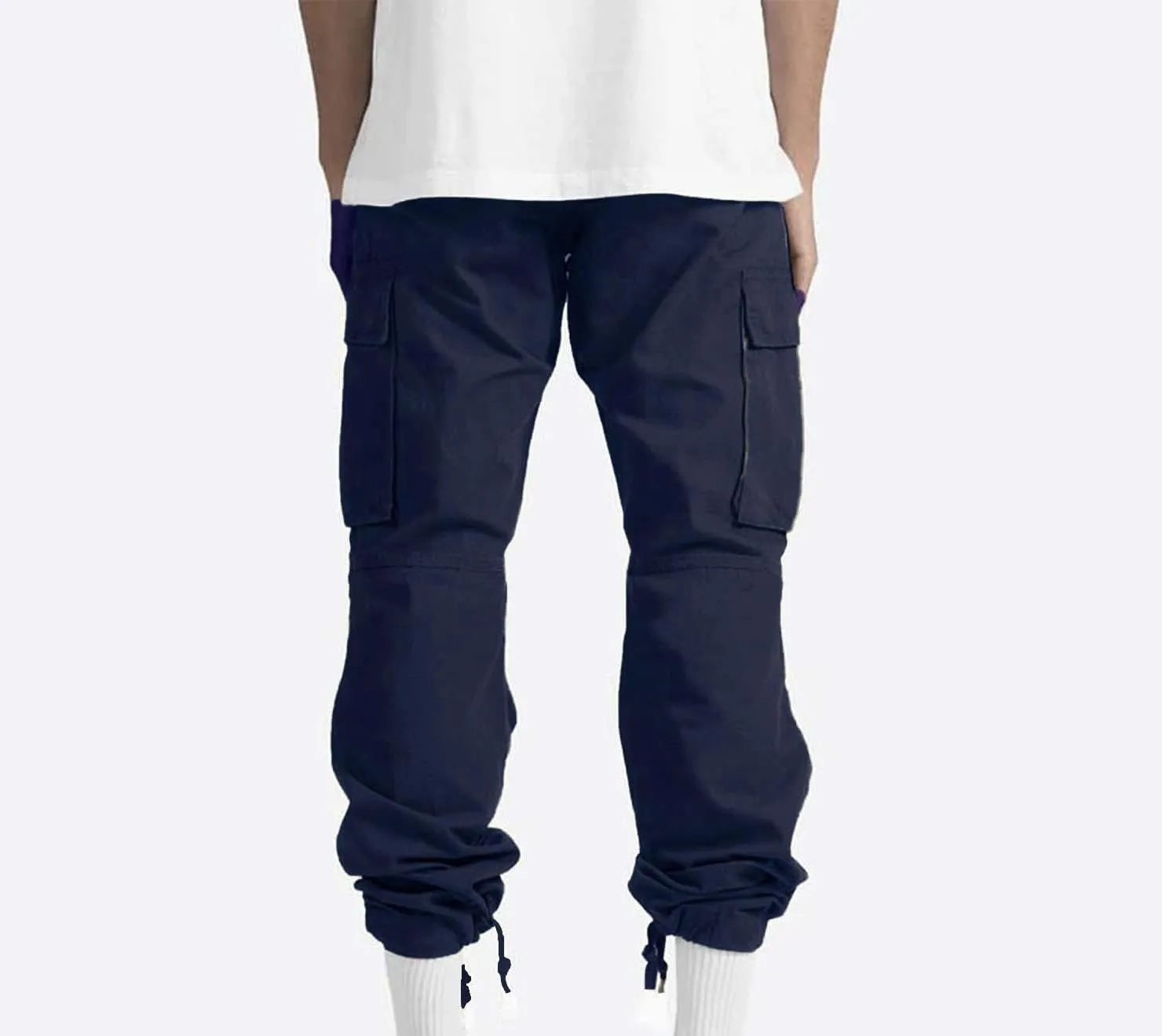 Mens Cargo Pants Elastic Waist Drawstring Joggers Cotton Athletic Pants Casual Hiking Pants Lightweight Sweatpants