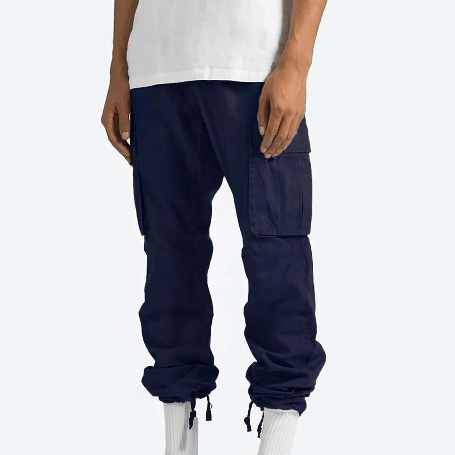 Mens Cargo Pants Elastic Waist Drawstring Joggers Cotton Athletic Pants Casual Hiking Pants Lightweight Sweatpants